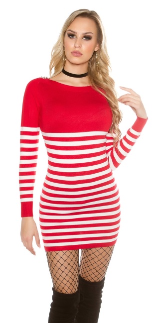 sweater/dress striped with buttons Red